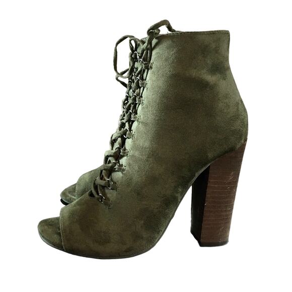 Suede Peep Toe Lace Up Booties - Picture 3 of 8